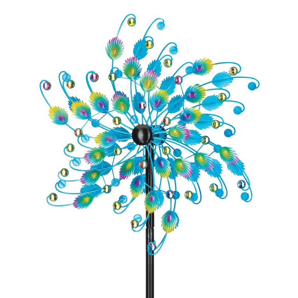 24 Rotating Wind Spinner - Jeweled Peacock - 24"x9.5"x72"