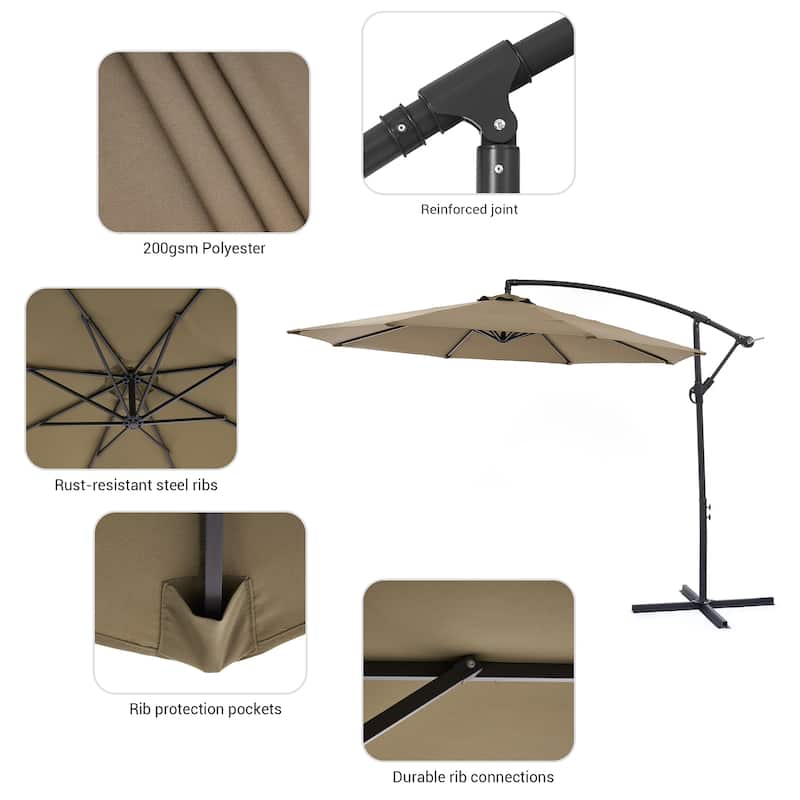 LIVOOSUN 10ft Patio Offset Umbrellas,Hanging Market Patio Umbrella
