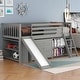 preview thumbnail 4 of 7, Gray Twin Pine Wood Low Loft Bed with Bookcases, Separate 3-Tier Drawers, Convertible Ladder and Slide