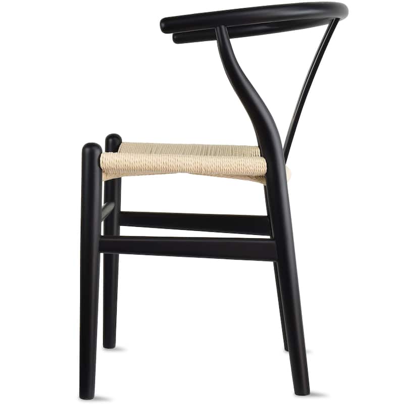 Modern Dining Chair with Woven Paper cord Seat, Solid Wooden Farmhouse Y Back Elbow Side Chair
