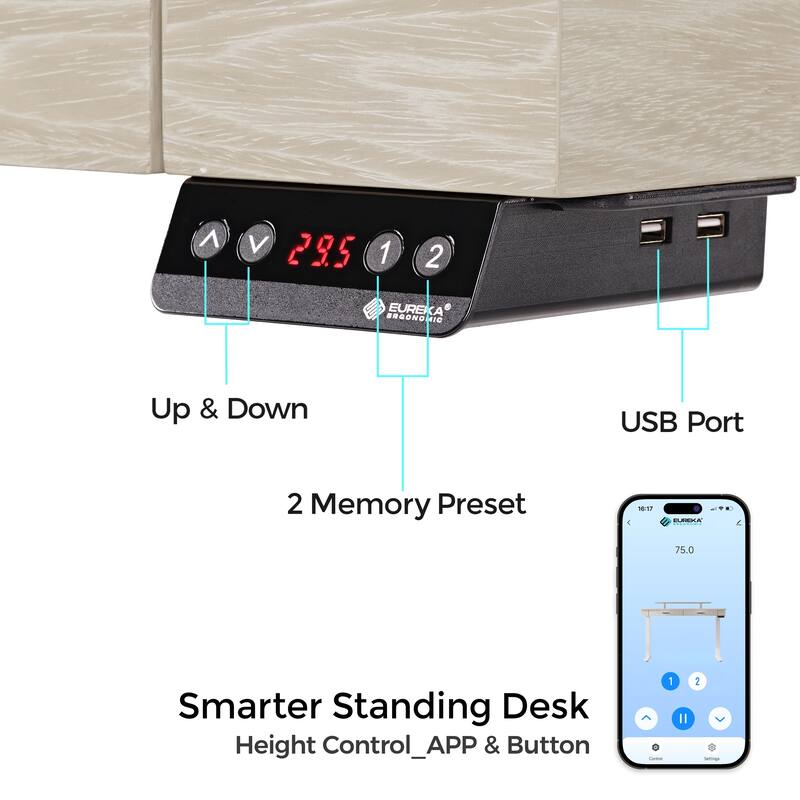 Eureka Ergonomic 55" Slate Stone Standing Desk Executive Writing Desk with 2 Drawers & Monitor Stand