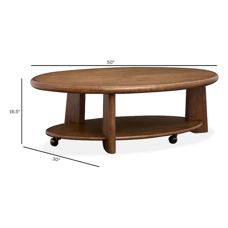Magnussen Home Tanner Tawny Brown Oval Cocktail Table with Casters - 30''W x 50''D x 16.5''H