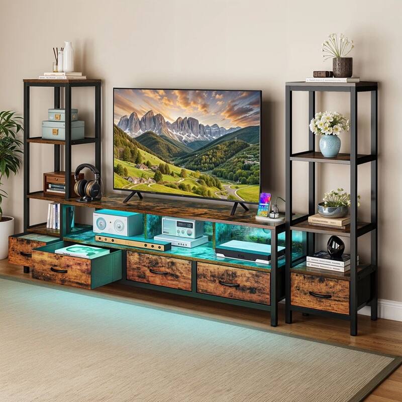 LED TV Stand For 43" to 65" with Storage 4 Tier Bookcase Rustic Brown - 58 inches