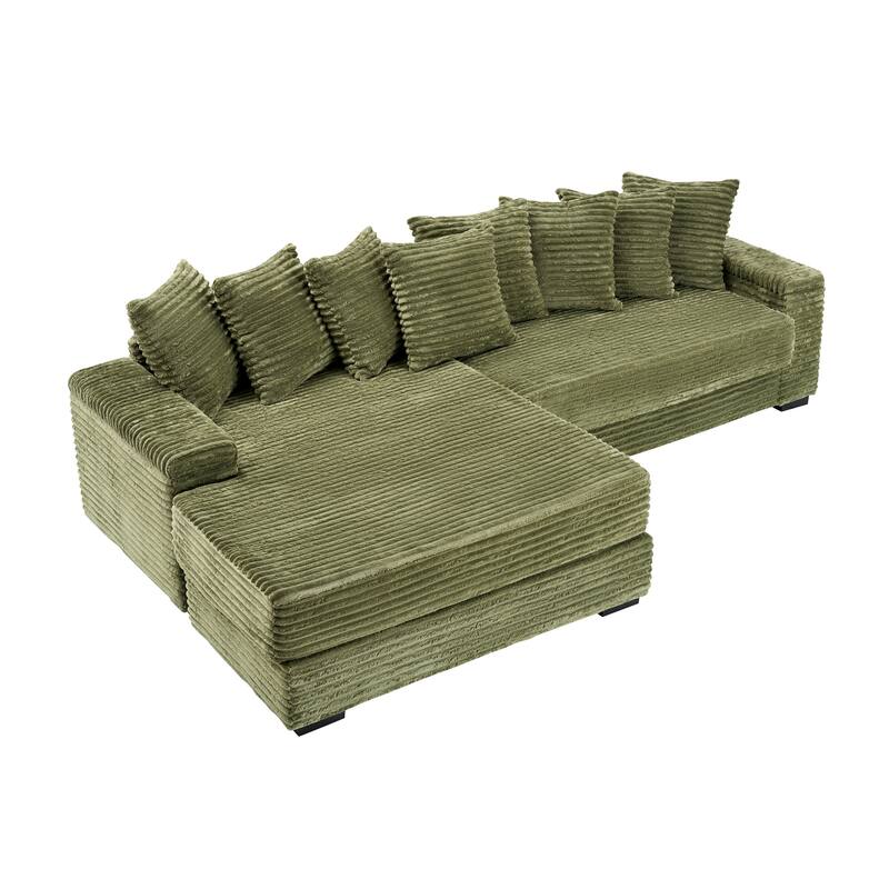 Oversized Two-Piece Couches, L Shaped Sofa, Corduroy, Right Chaise Daybed,with Armrests,Eight Throw Pillows,Corner Sofa