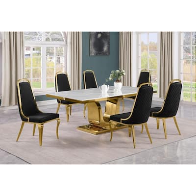 Best Quality Furniture D321-SC314-7 Dining Set with 78" White Marble Top