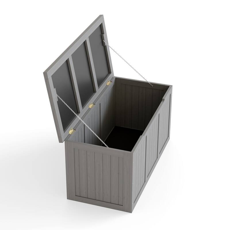 67 Gallon Wooden Deck Box Solid Wood Storage Box Seat & Table Top for Patio Furniture Cushions, Pool Toys & Garden Tools