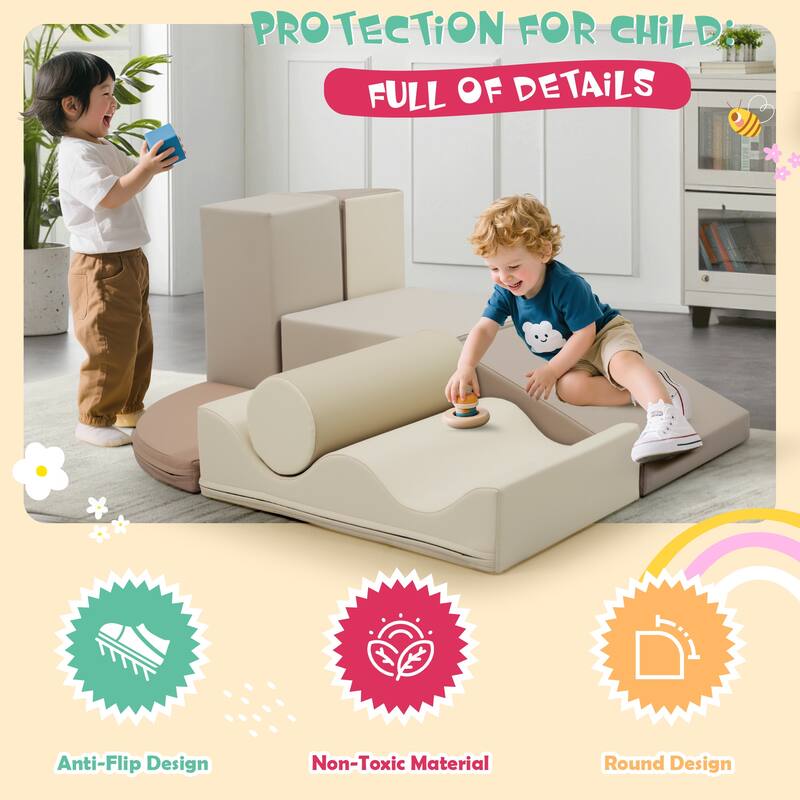 7-Piece Soft Foam Toddler Climbing Set - Indoor Climb & Crawl Activity Gym for Kids, Baby Play Mat