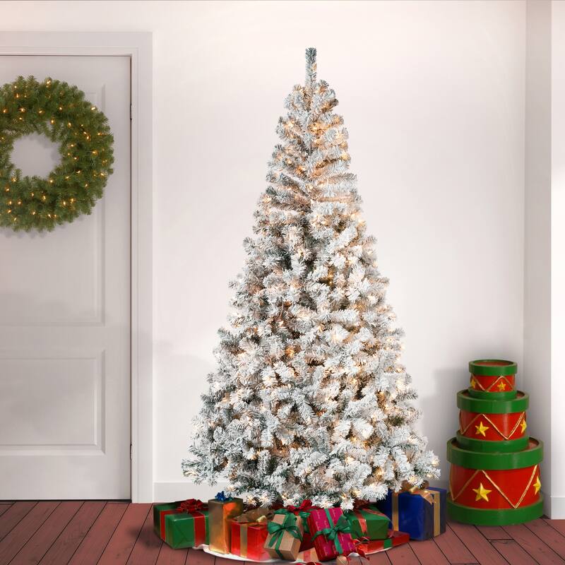 National Tree Company 7.5 ft. Acacia Flocked Tree with Clear Lights - 7.5 Foot