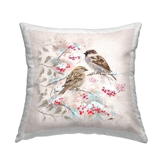 Stupell Winter Holly Branches Birds Printed Outdoor Throw Pillow Design ...
