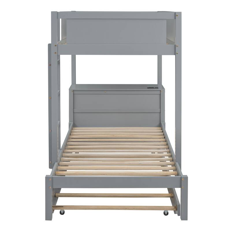 Twin-Over-Twin Bunk Bed with Trundle, Storage, and Desk in Gray