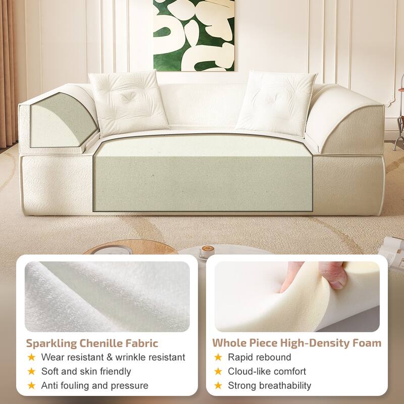 GDFStudio - 78.7" Frameless Corduroy Upholstered 2-in-1 Convertible 3-Seater Sofa Bed with High-Density Foam Backrest & Pillows