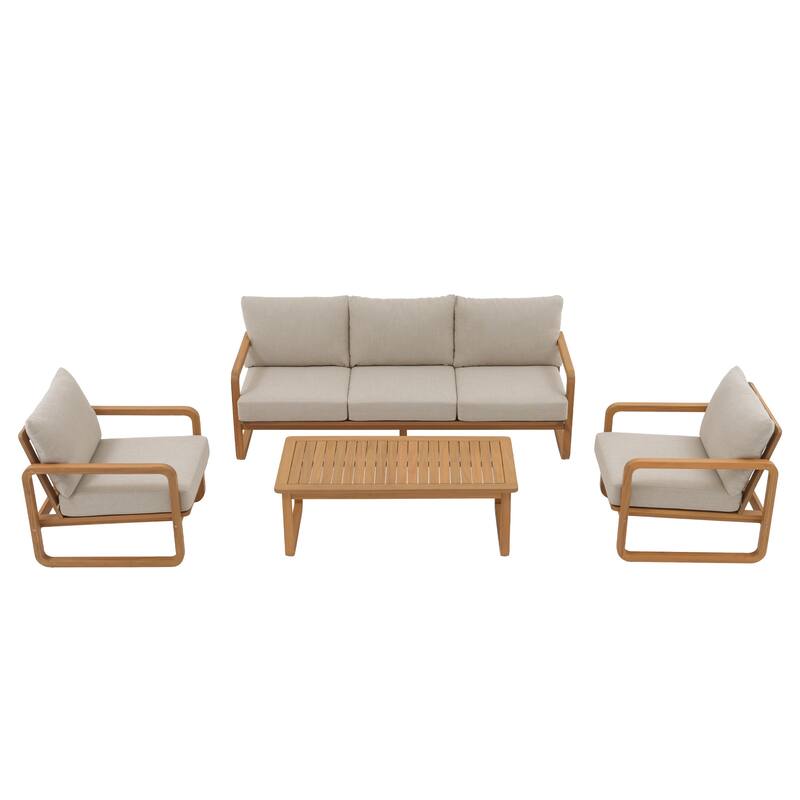 4-Piece Outdoor Conversation Set with Coffee Table in Acacia Wood