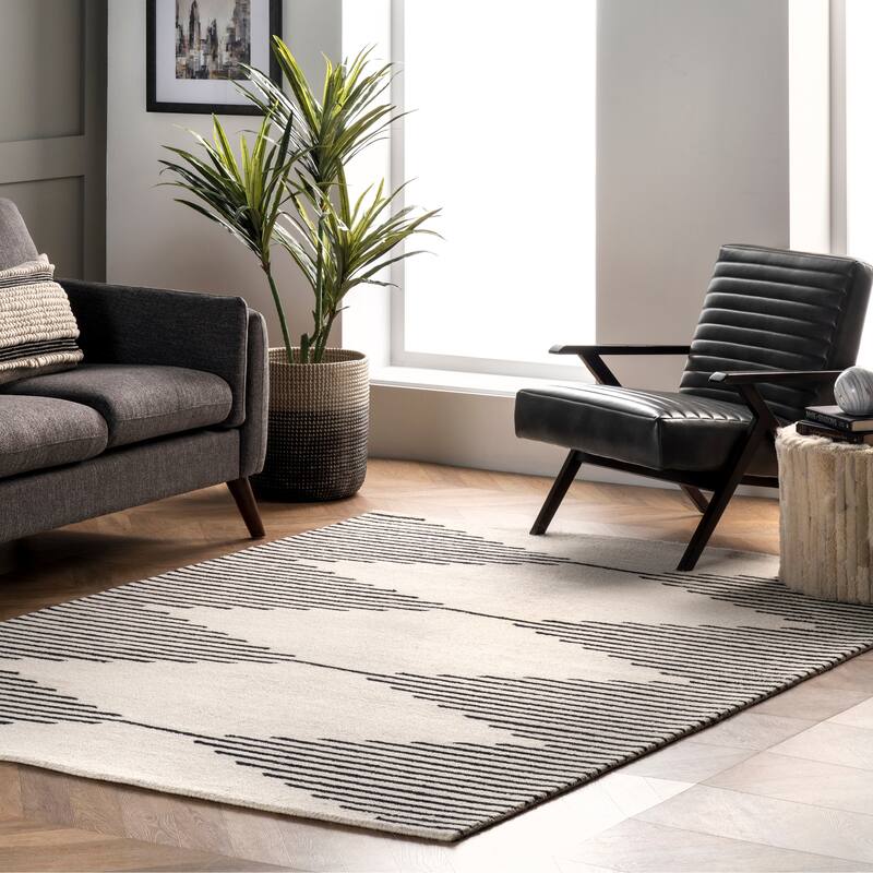 Nuloom Flynn Handmade Contemporary Wool Area Rug - 2' x 8' Runner - Ivory