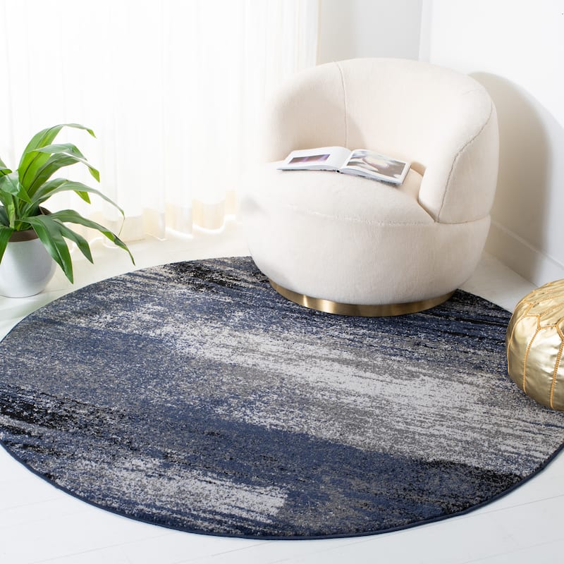 SAFAVIEH Adirondack Brynn Modern Abstract Rug - 8' Round - Grey/Blue