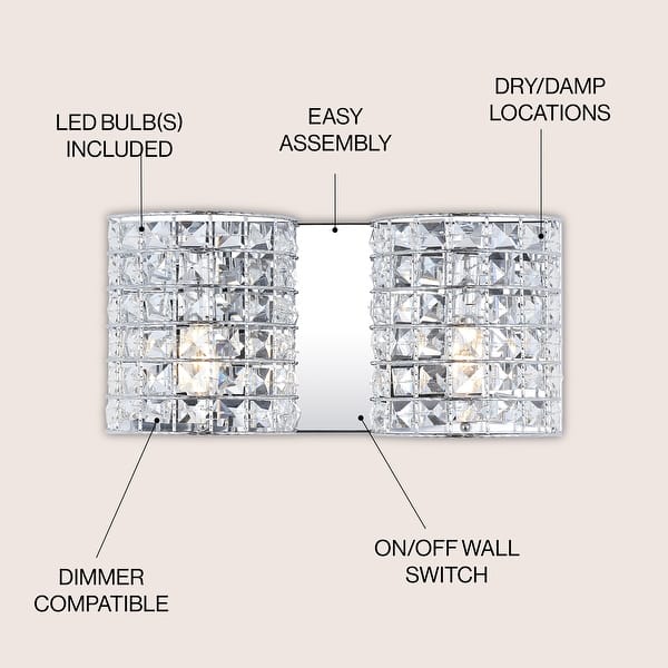 dimension image slide 1 of 3, Jayne Deco 3-Light Metal/Crystal Classic Glam LED Vanity Light, by JONATHAN Y