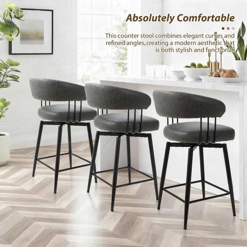 Glitzhome Set of 2 or 4 Modern Fabric Swivel Counter or High Bar Stool with Tapered Metal Legs