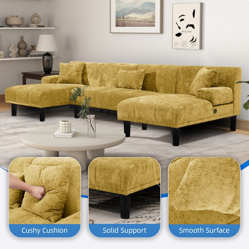 Moasis Sectional Couches U Shaped Sofa Chenille Modern Modular Couch - 45.6"W x 106.3"L x 26.7"H