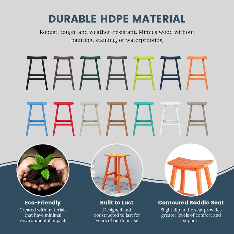 Laguna Hdpe All Weather Outdoor Patio 29" Saddle Seat Bar Stool (Set Of 3)