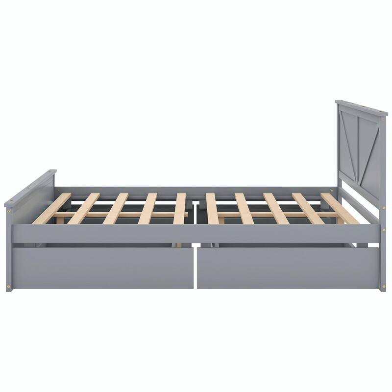 Wooden Platform Bed with Four Storage Drawers and Support Legs