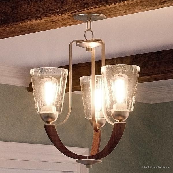 Luxury Vintage Chandelier, 20.25"H x 19"W, with Old World Style, Chocolate Stained Wood Design, Brushed Nickel Finish (60 to 100 Watts - Steel - - Chandeliers For Bedrooms by Overstock.com