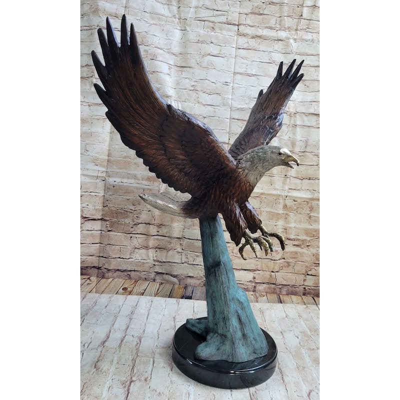 Swooping American Bald Eagle Real Bronze Sculpture Indoor Outdoor Statue 30 Inches X 21 Inches