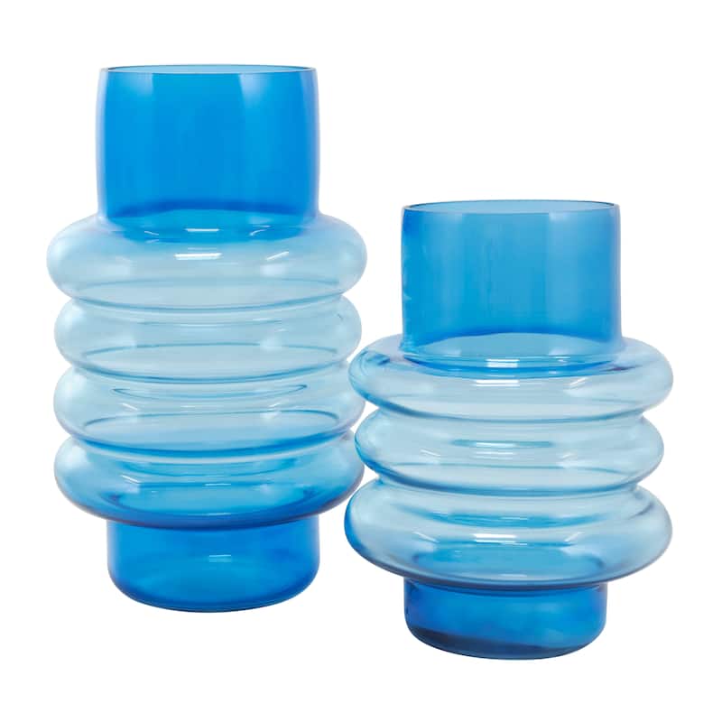 Blue Glass Ombre Bubble Decorative Vase (Set of 2)