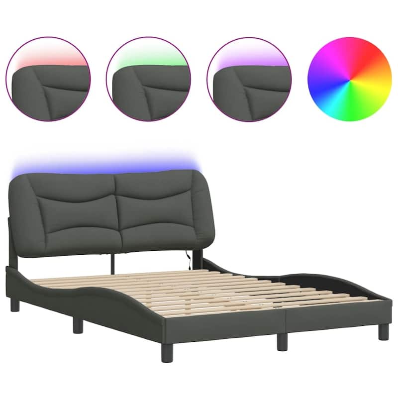 vidaXL Bed Frame with LED Lights Base Curved Platform Bedroom Furniture Fabric