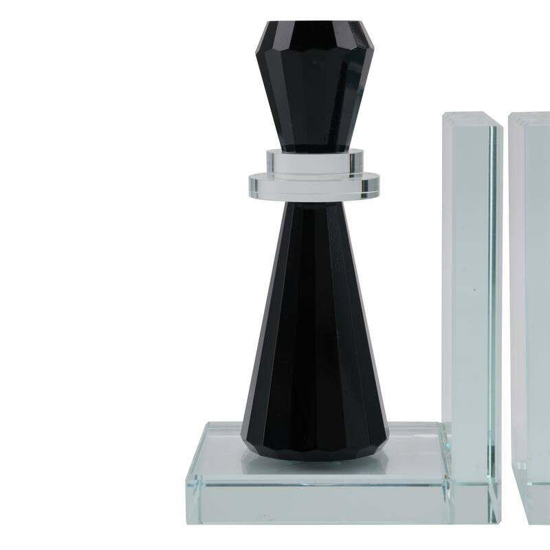 Modern Crystal Glass Chess Piece Inspired Bookends - Set of 2, 7", Clear - 7.0"