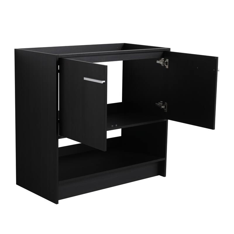 GDFStudio - Lisbon Modern Minimalist Freestanding Bathroom Vanity Cabinet with Soft Close Doors, Open Shelf, Sink NOT INCLUDED