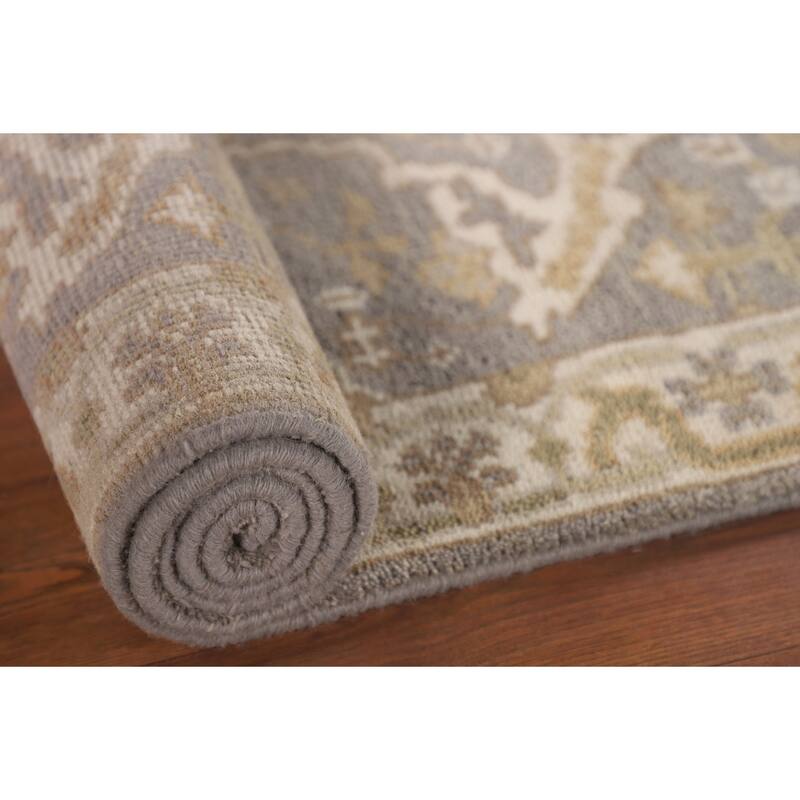 Gray Oushak Indian Runner Rug Handmade Wool Carpet - 2'7"x 11'7"