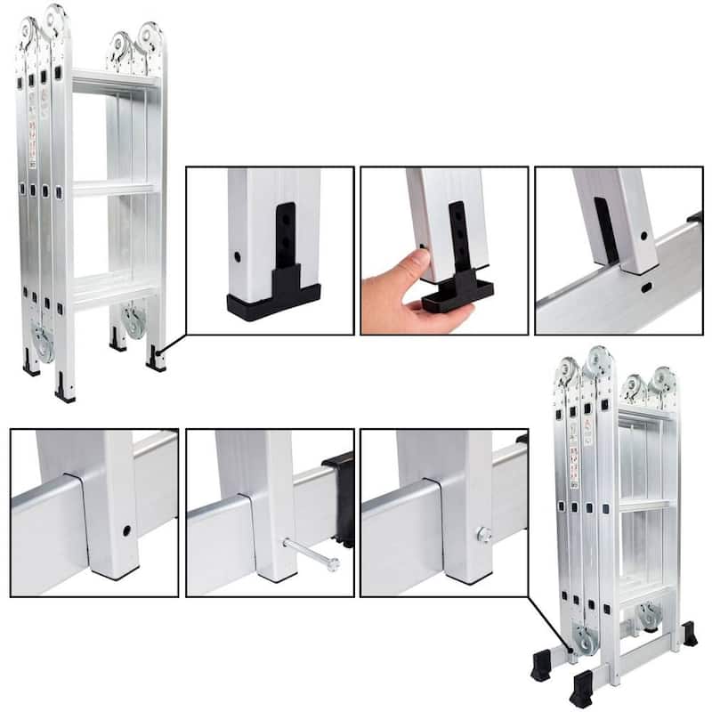 12.5FT Multi Purpose Aluminum Folding Platform Scaffold Ladder