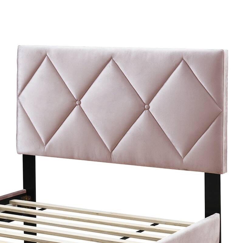 Velvet Upholstered Adjustable Headboard Twin Bed with Tufting Design