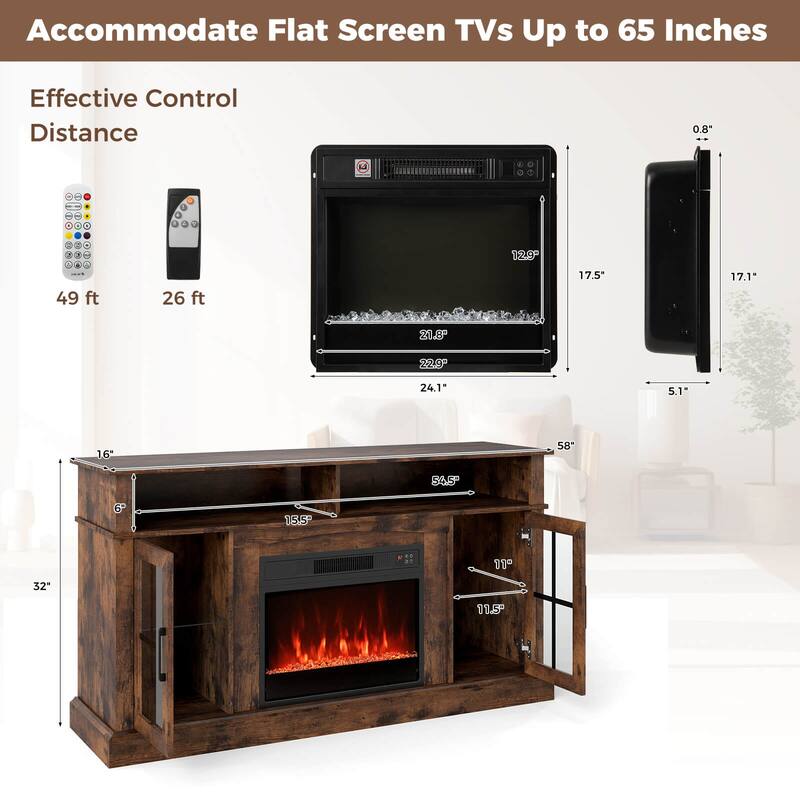Costway 58" Fireplace TV Stand with LED Lights Entertainment Center - See Details