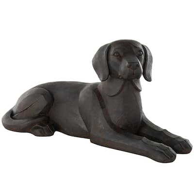 Black Resin Sitting Dog Decorative Sculpture with Copper Shadings - 14"W x 31"L x 14"H