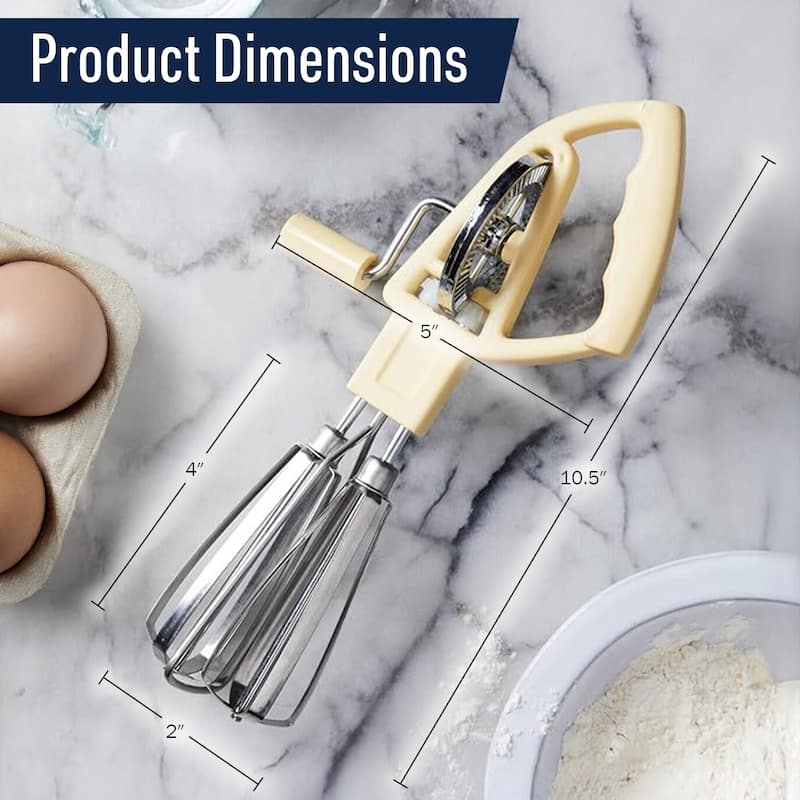Kings County Tools Stainless Steel Egg Beater Manual Hand Mixer, Cream