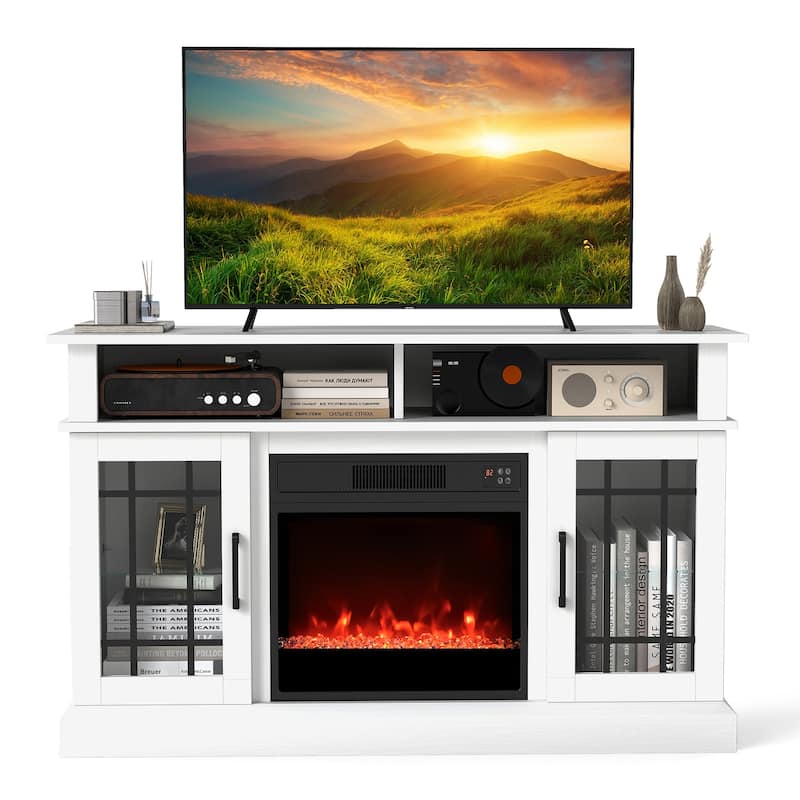 MDF Fireplace TV Stand with RGB LED, Remote and Storage - 48" L x 16" W x 29" H
