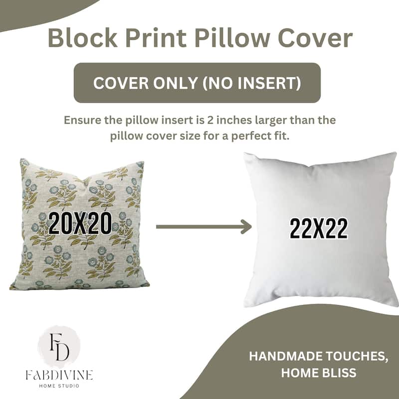 Fabdivine Soft Pillow Cover Shape Floral Block Print for Hotel Couch Spring Guest Room Blue Farmhouse, Mohini