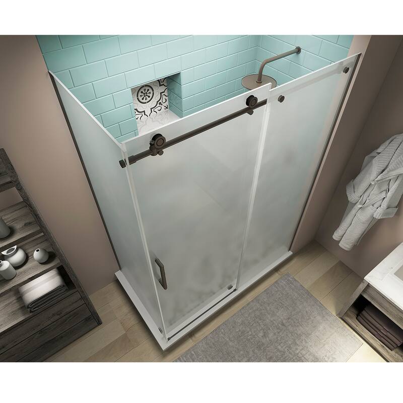 Coraline XL 56-60 in. x 30 in. x 80 in. Frameless Corner Sliding Shower Enclosure, Frosted Glass