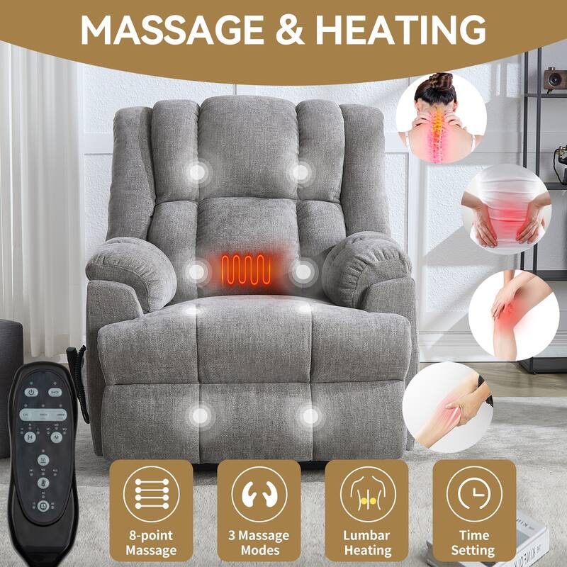 Dual Motor Heat Massage Infinite Position Up to 350 LBS Electric Power Lift Recliners with Power-Remote, Medium-firm