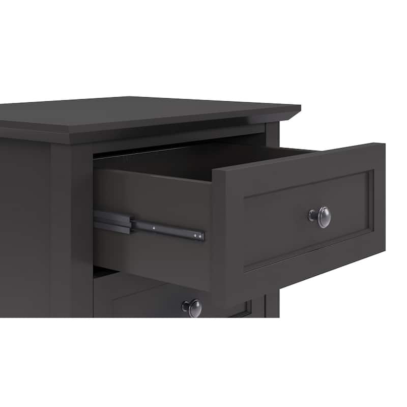 Fritz 30 Inch Bedside Nightstand, 3 Drawer, Round Handles, Black Solid Wood