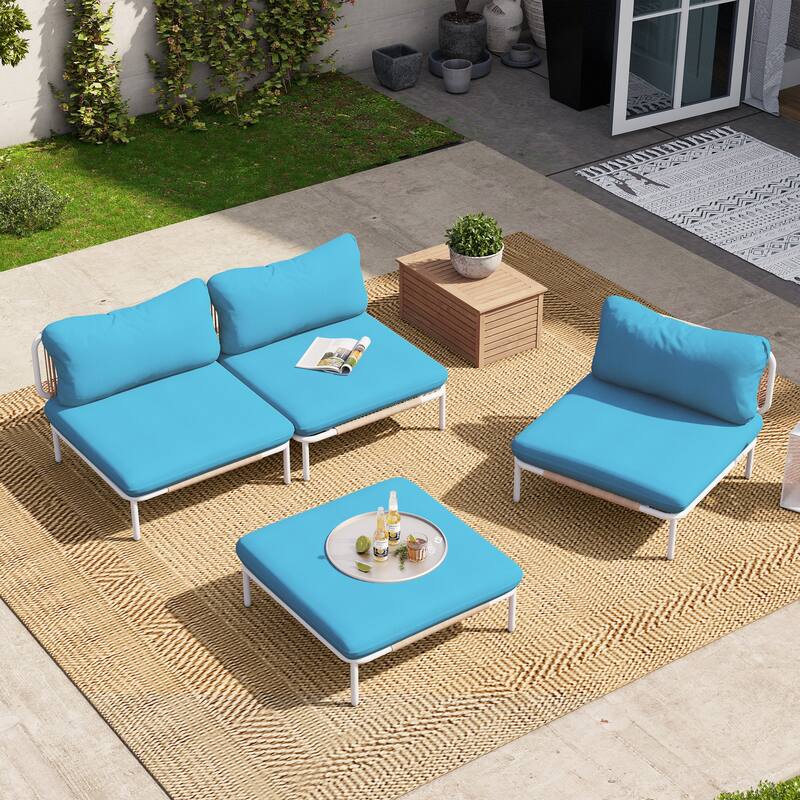 Outdoor Cushioned Sectional Sofa Chat Set Patio Furniture Conversation Set, Free Combination