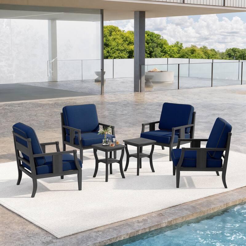 6-Piece Outdoor Teak Seating Set Armchair Patio Conversation Sets with 2 Tables, Cushion