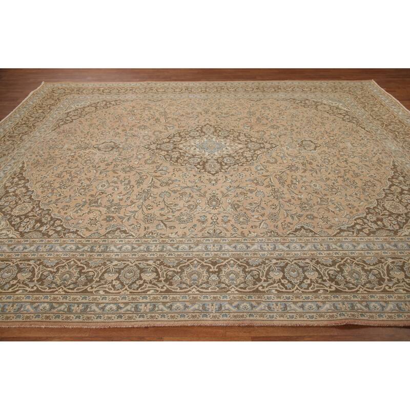 Hand Knotted Oriental 100% Wool Carpet Traditional Floral Peach Mashad Area Rug - 12' 3'' X 9' 7''