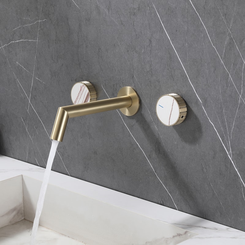 Solid Brass Wall Mounted Double Handle Widespread Bathroom Faucet