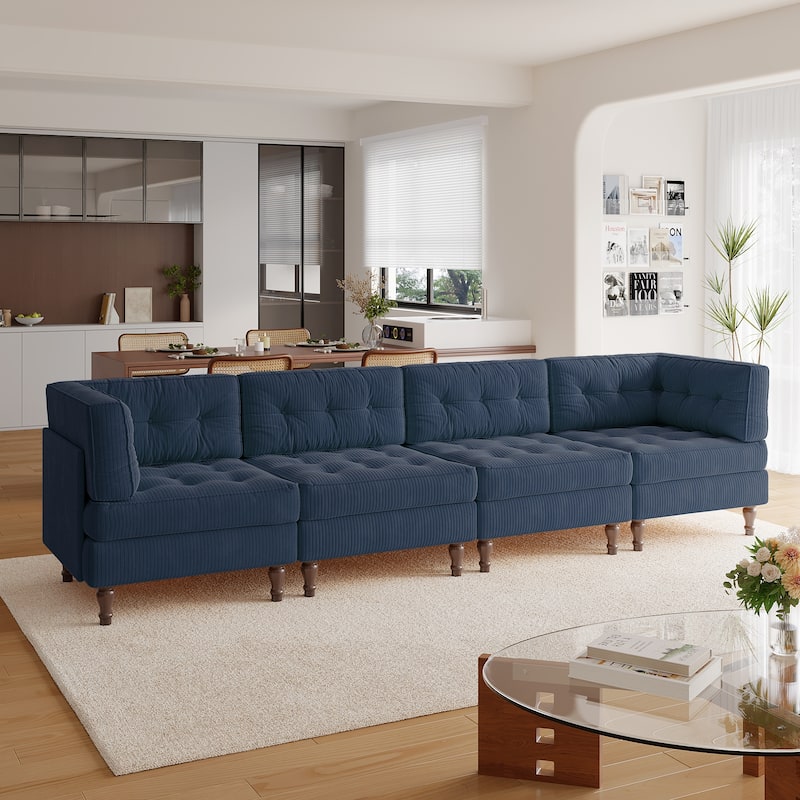 Madison Oversized Upholstered Corduroy Modular Sectional Sofa - Navy-4 Piece