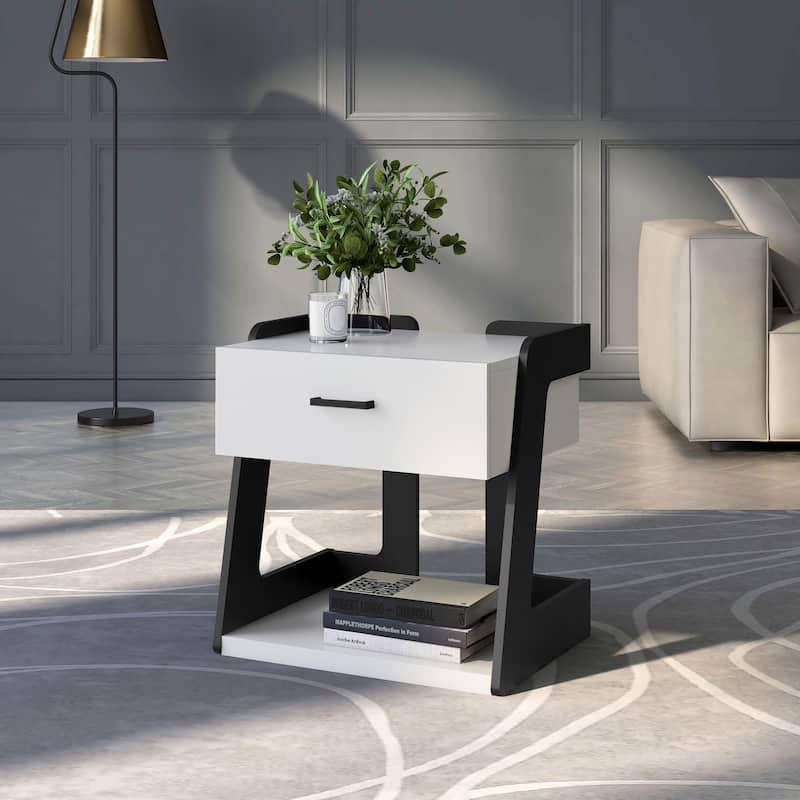 DH BASIC Modern 1-Drawer Bedside End Table by Denhour