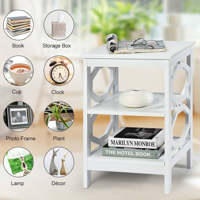 Costway 3-tier Nightstand Sofa Side End Accent Table Storage Display