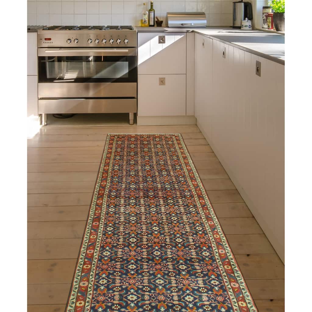 Fine Vintage Distressed Ulger Navy/Rust Runner - 3'5" x 12'10"