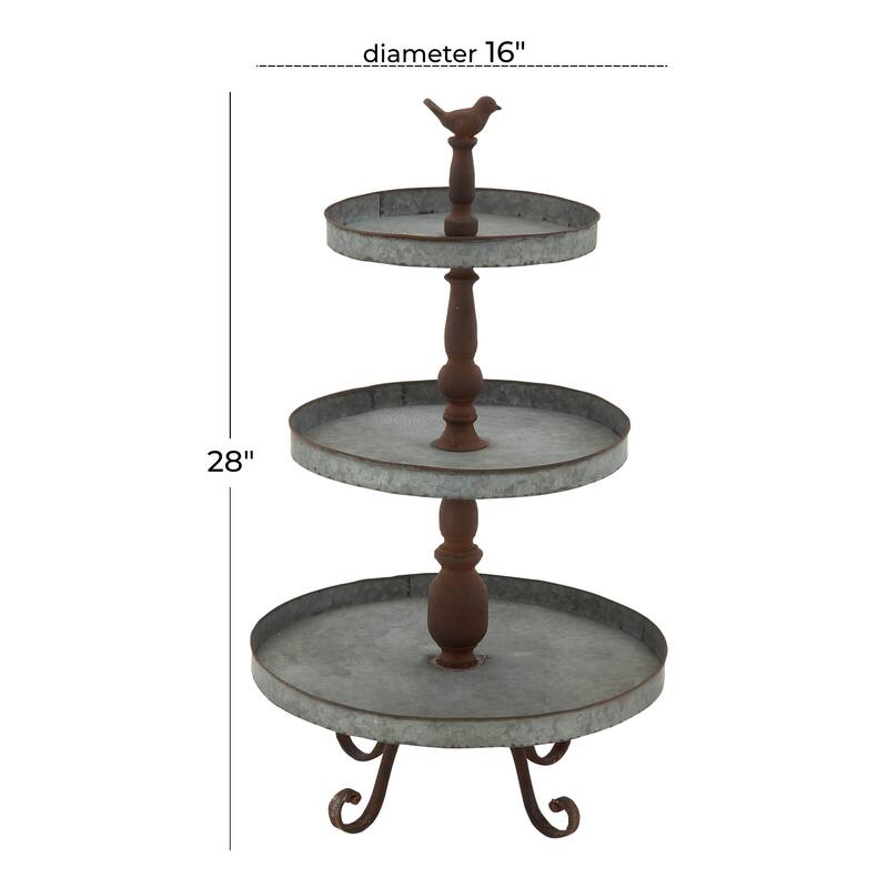 Silver Metal Farmhouse Tiered Server 28 x 16 x 16