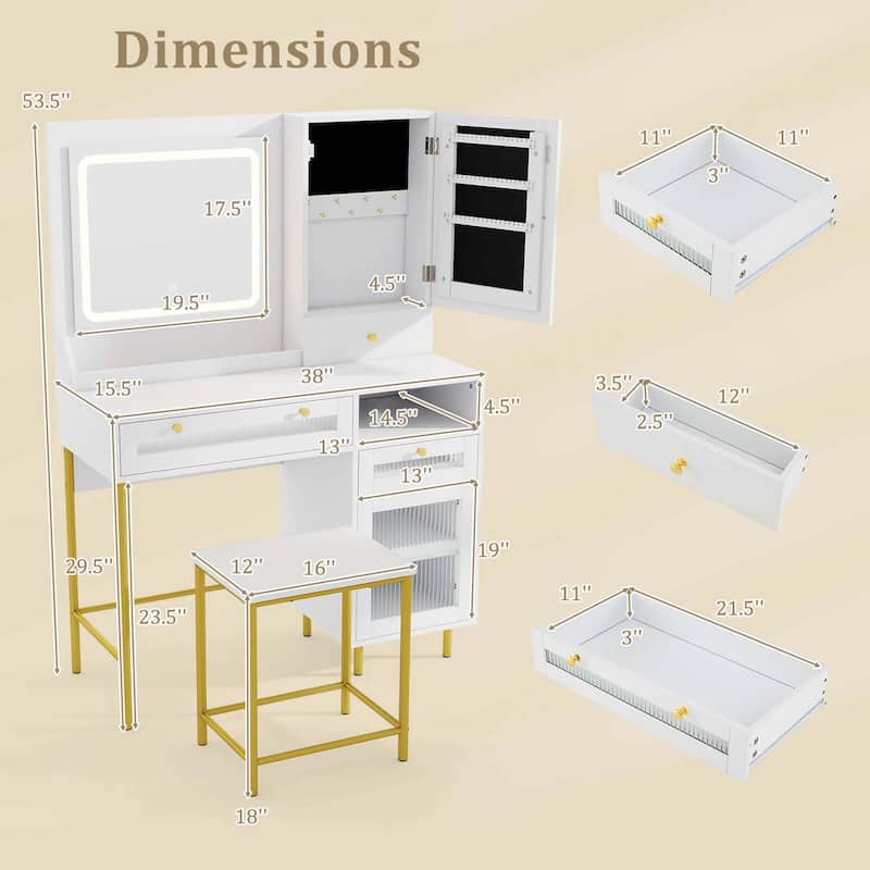 Costway Vanity Set with Mirror and Lights 3 Lighting Modes & - See Details